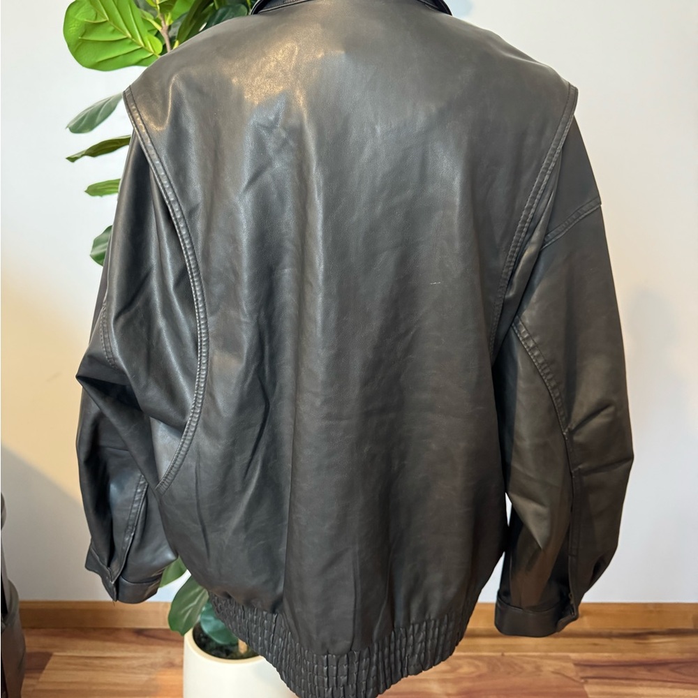 Universal Thread Black Leather Snap & Zip Front Jacket - Picture 3 of 4